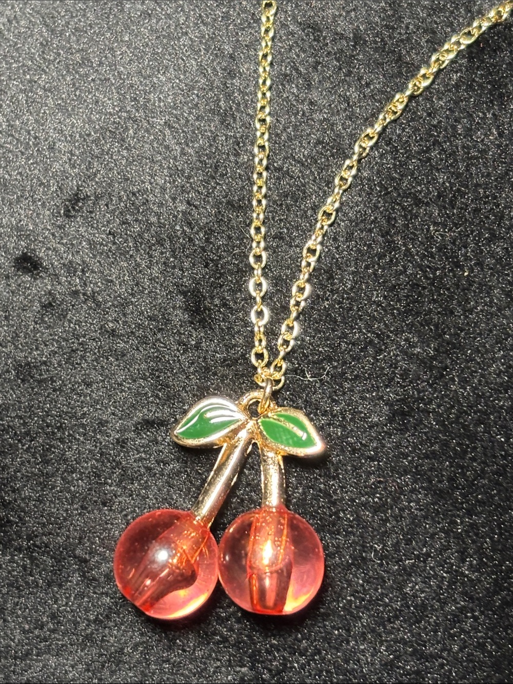 KB gold tone y2k dainty cherry pendant necklace handmade jewelry 16” adjustable